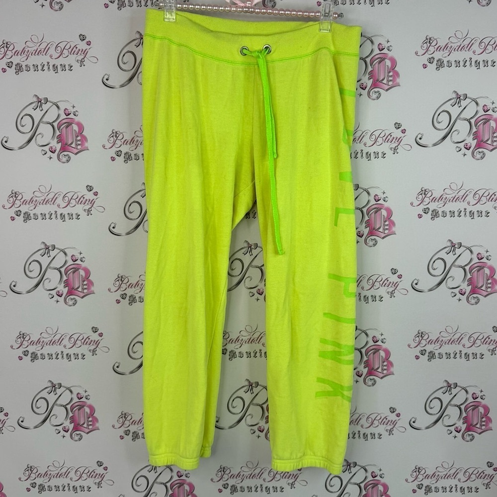 Victoria's Secret sweat pants joggers yellow Neon Lime pants tie up waist 2012